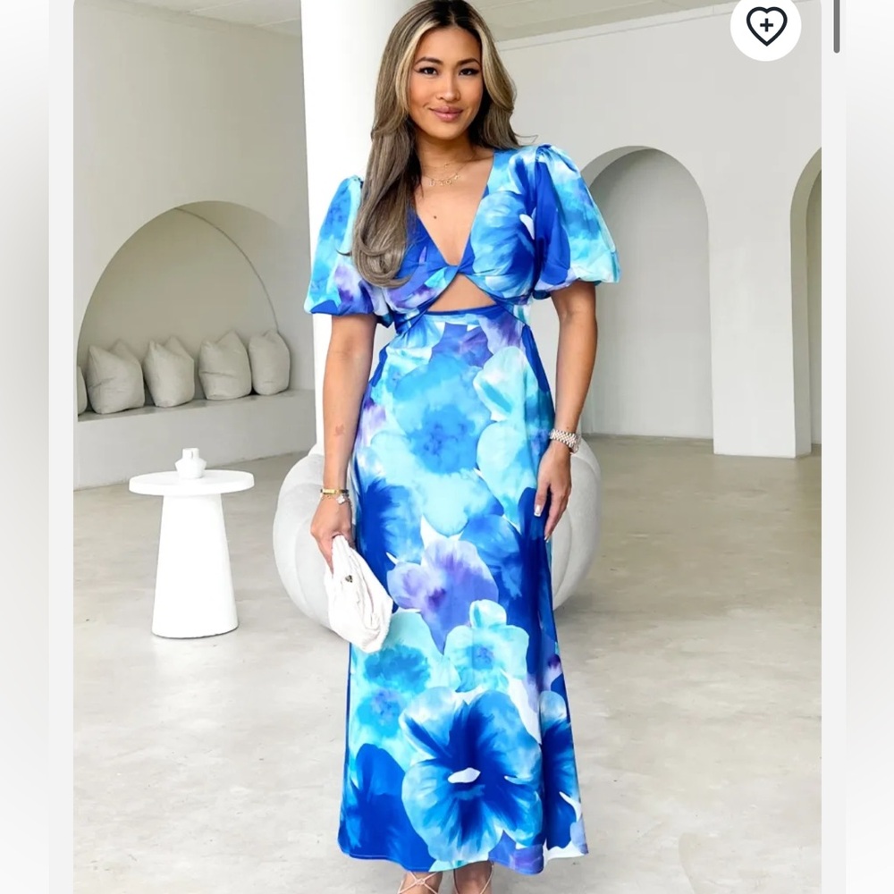Blue Floral Cutout Maxi Dress